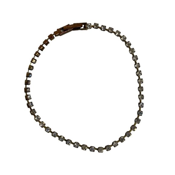 Vintage Rhinestone Tennis Bracelet 7.5" Length Clear and Silvertone - Picture 1 of 5